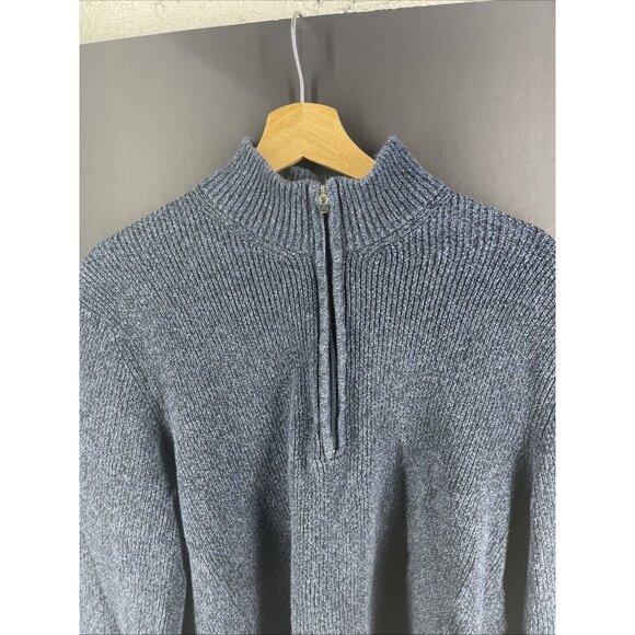 Izod Mens Knit Half Zip Sweater Size XL Ribbed Knit Gray Blue Cotton Blend - Picture 4 of 7